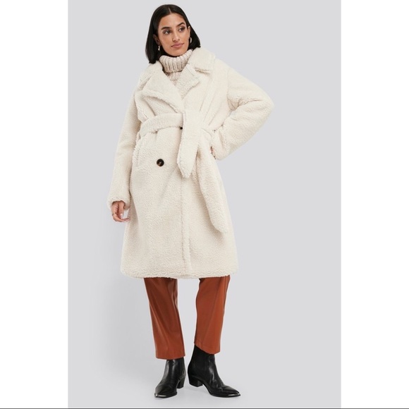 NA-KD Belted Long Teddy Coat - Picture 2 of 5